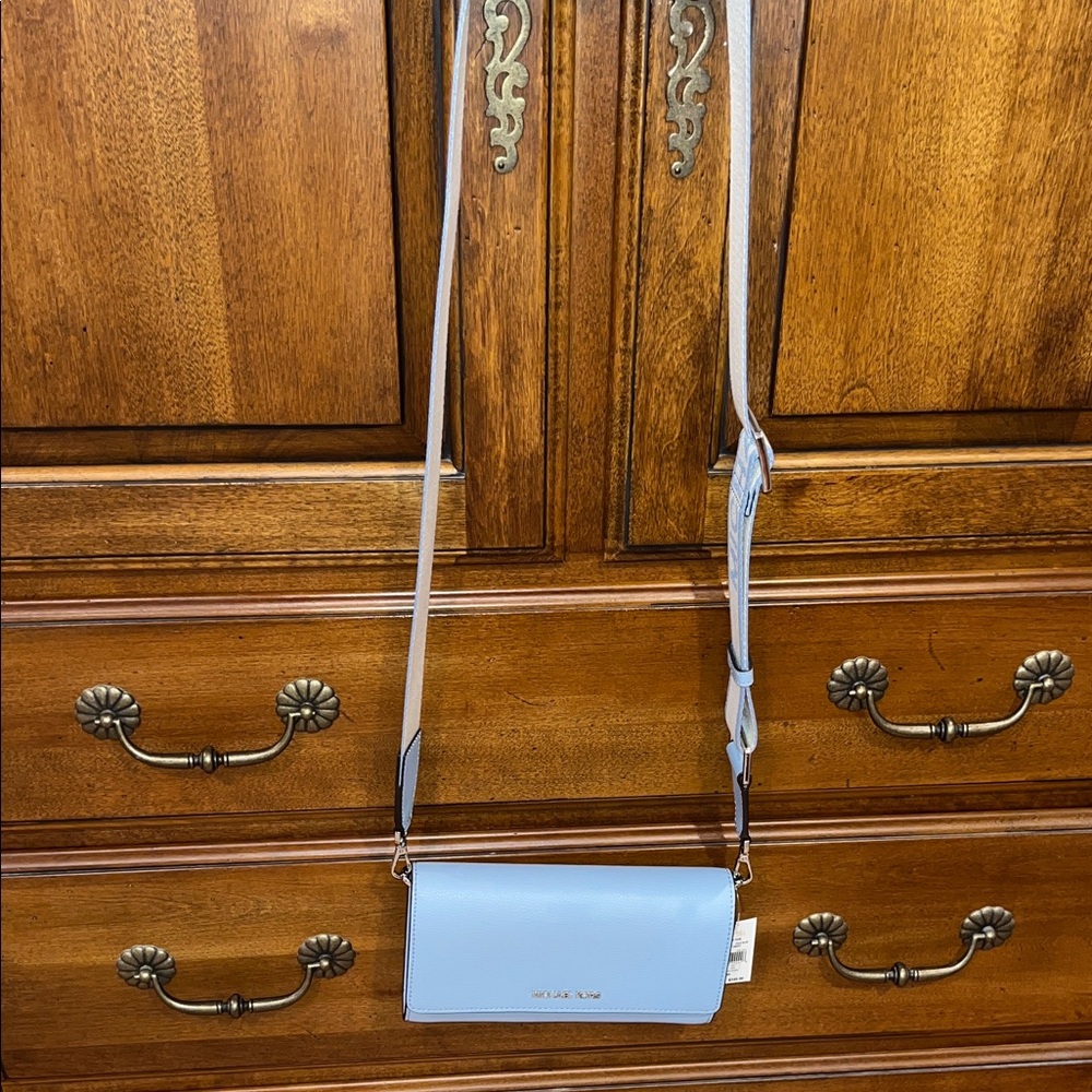 NWT Michael Kors Jet Set Pale Blue Crossbody Bag Large Wallet